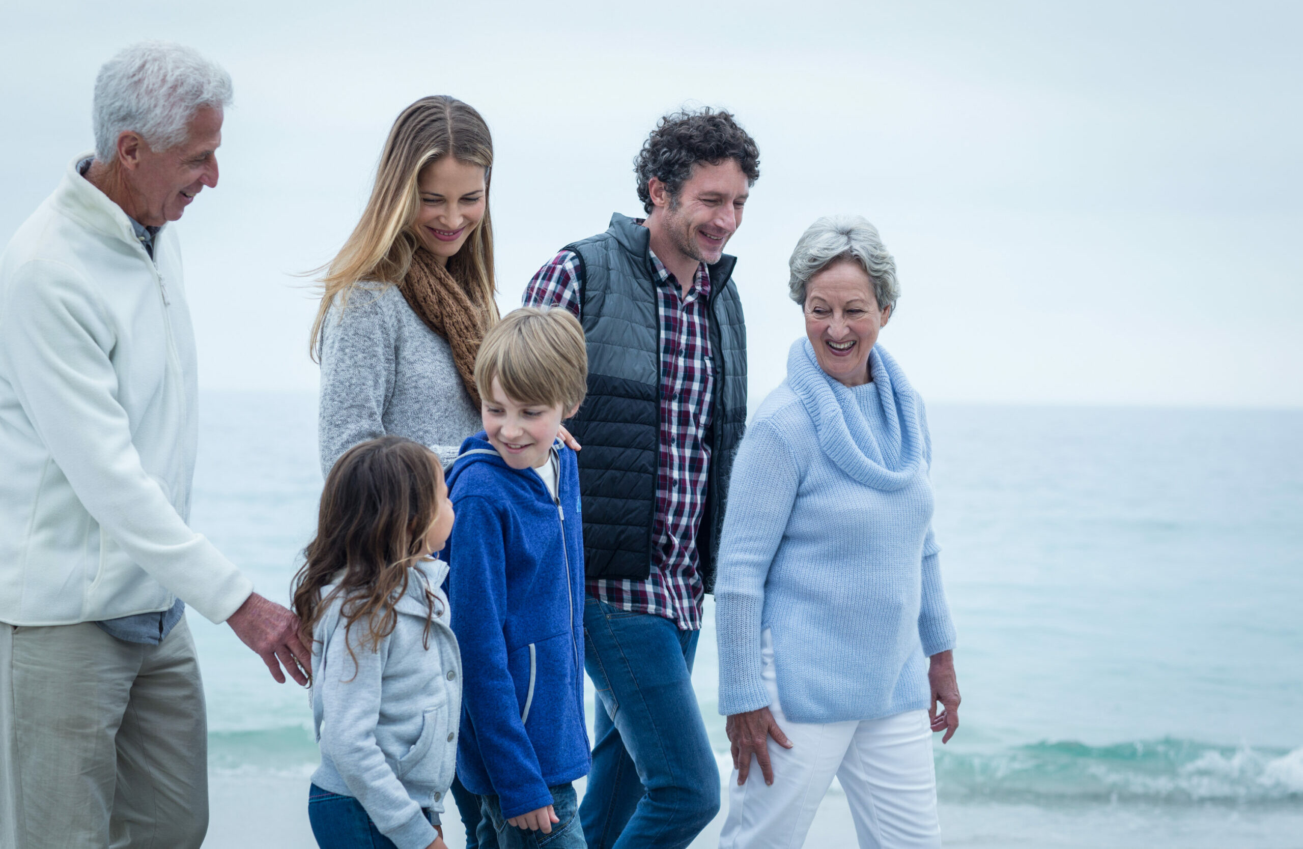 Family on beachfront