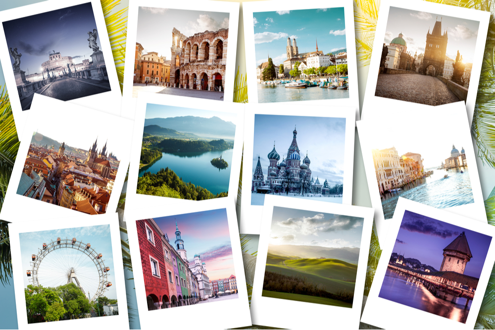 polaroid pictures of 12 European destinations